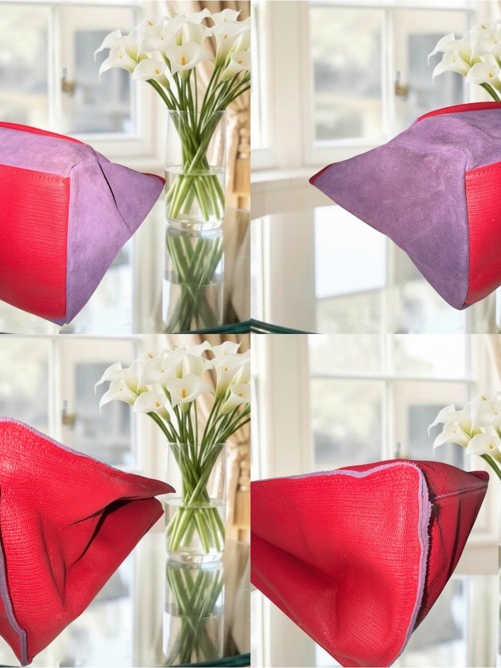 Furla Tribe REVERSIBLE Tote Bag Red Purple Suede Leather Made In Italy - Picture 7 of 10